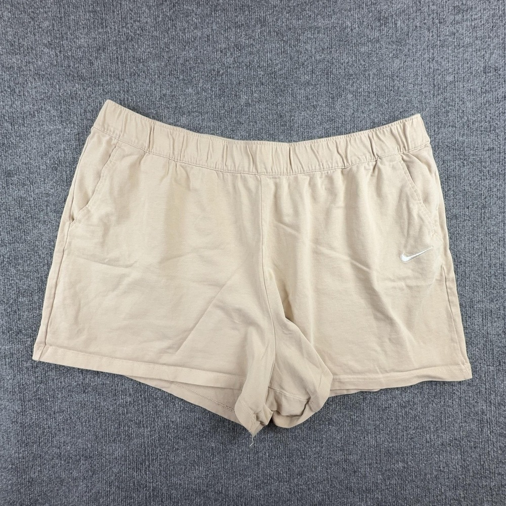 Nike Shorts Womens 3X Beige Sweat Jersey Elastic Waist 3 Inseam Pockets Lounge